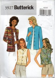 3927 BUTTERICK EZ LONG SLEEVE BUTTON COLLAR JACKET, VEST PATTERN 6-10